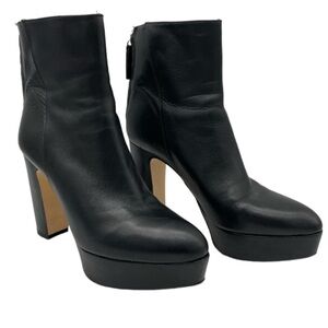 Zara Black Leather Heeled Platform Ankle Boots.